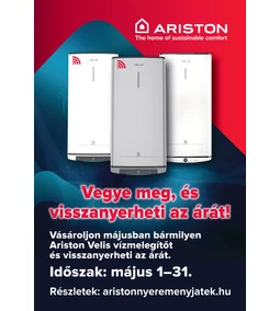 Ariston Velis nyereményjáték 2026 – Vásároljon, és nyerje vissza a teljes vételárat!