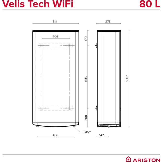 Kép 5/6 - Ariston Velis Tech WiFi 80 EU villanybojler 3100912